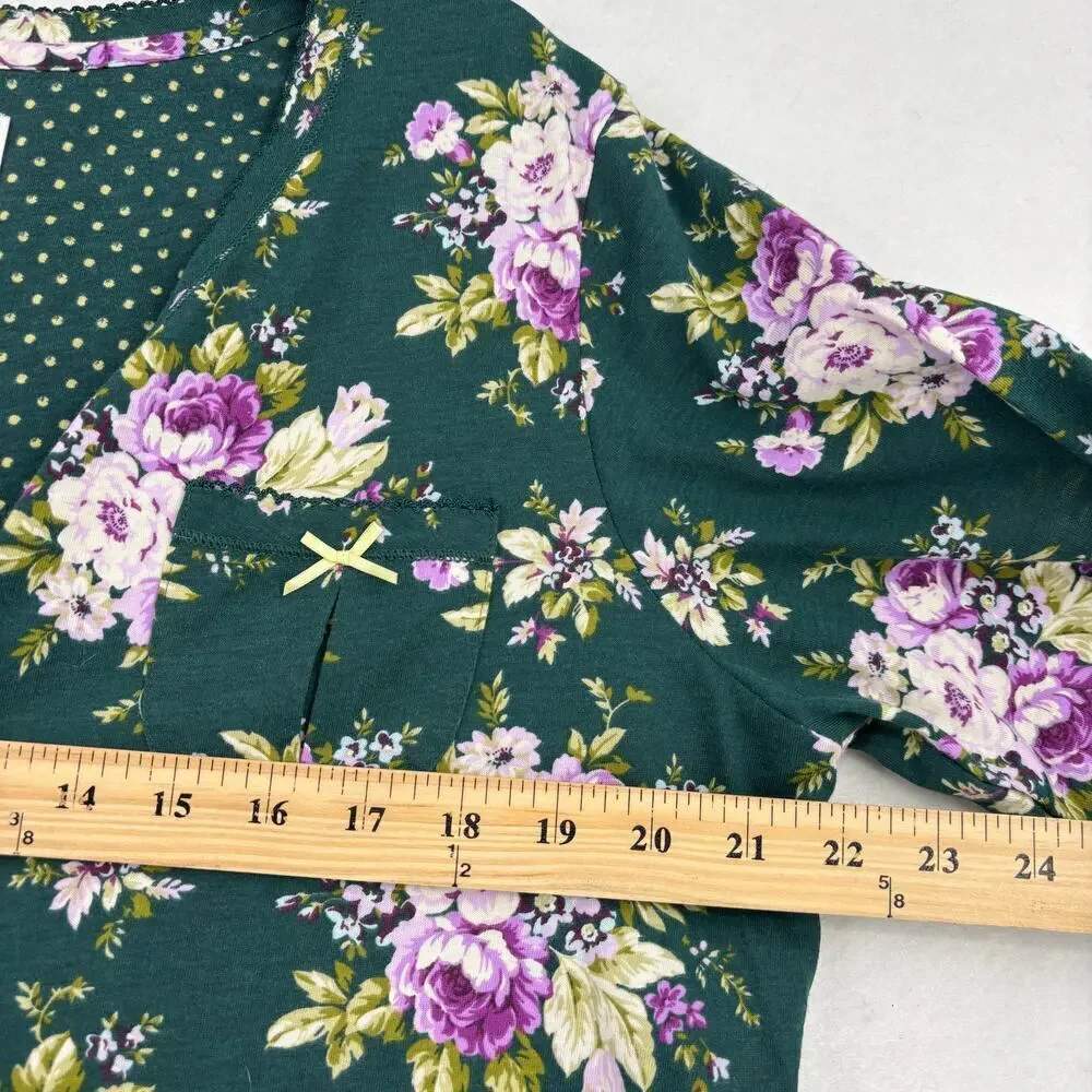 Carole Hochman 2 Piece Pajama Set Size M Green‎ Floral Heavenly Soft Sleepwear